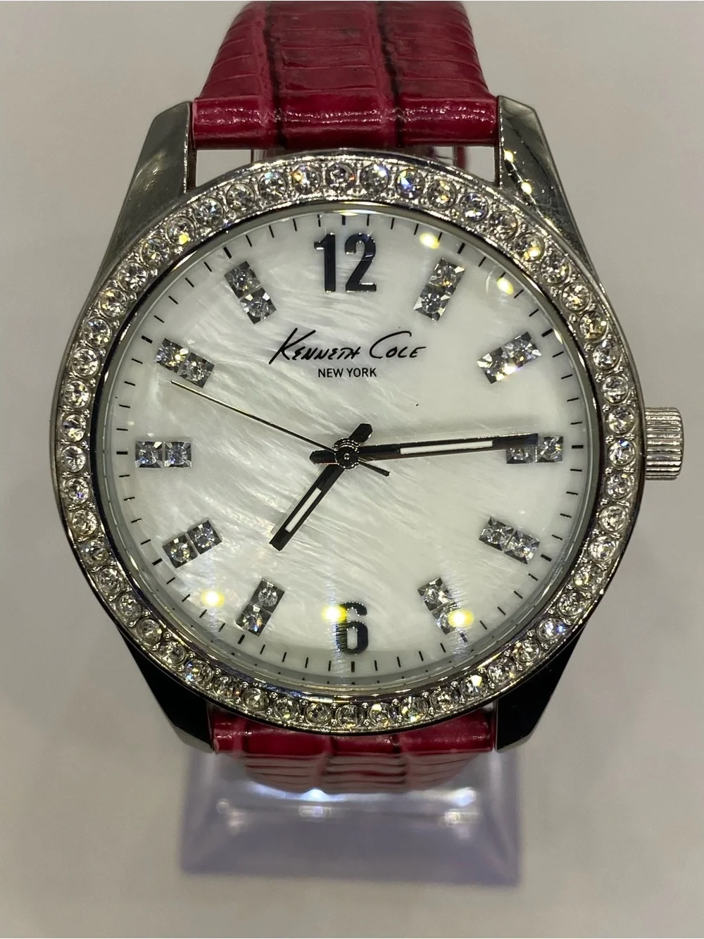 Men’s ^^^ Kenneth Cole  *** New York  *Red Strap *** Crystal Bezel  *^* Iced ^^^